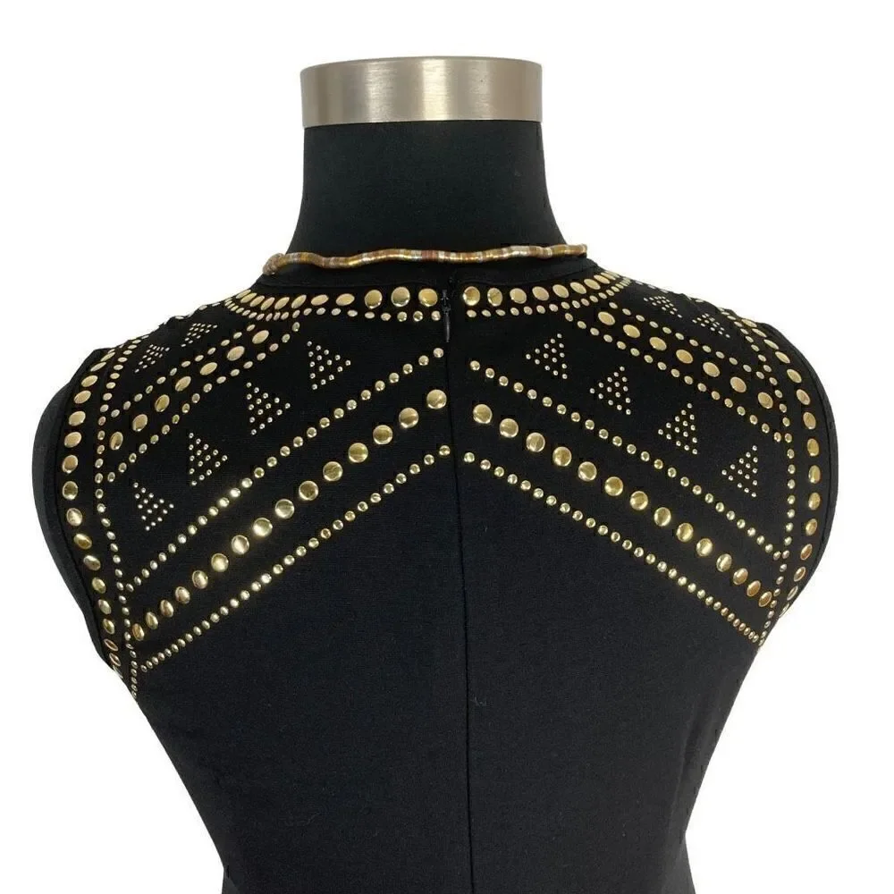 Carmen Marc Valvo L Tank Dress Black Gold Studded Y2K Goth Punk Sheath Cyberpunk - Picture 5 of 6